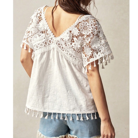 Boho White Cotton Floral Embroidered Tassel Detail Blouse - Picture 7 of 7